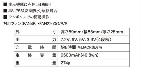 空調服LISUPER 7.2V用バッテリーセット