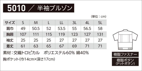 ジーベック5010　半袖ブルゾン