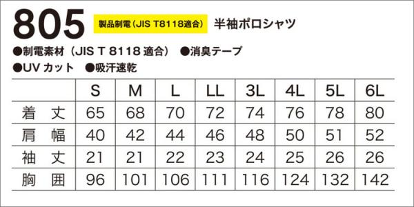 鳳皇805　制電半袖ポロシャツ