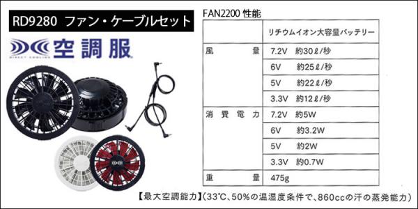 空調服FANCB2 7.2V用ファン・ケーブルセット
