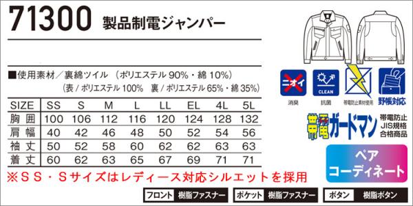 Zドラゴン71300　JIS製品制電ジャンパー