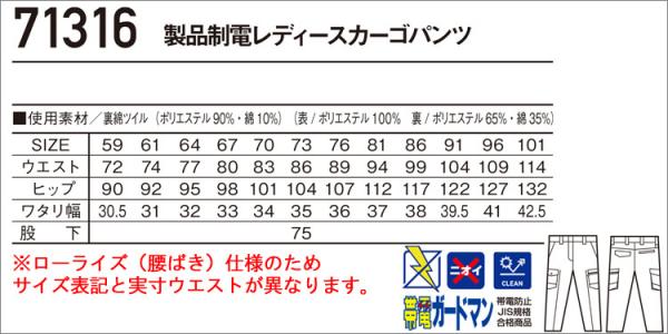 Zドラゴン71316 JIS制電レディースカーゴ