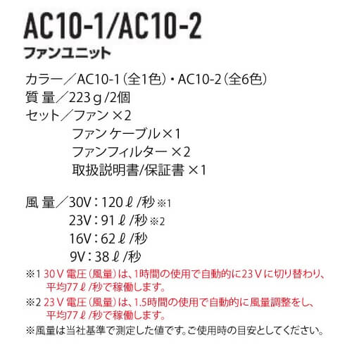 バートルAC10-1　黒ファンユニット