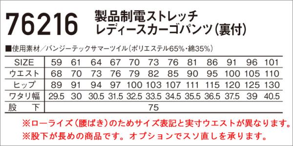 Zドラゴン76216 制電レディースカーゴ(裏付)