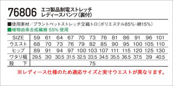 Zドラゴン76806 エコ制電レディースパンツ