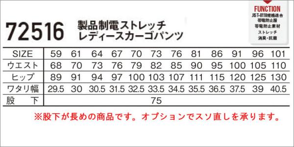 Zドラゴン72516 制電レディスカーゴ(裏付)